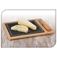 Сырная доска с ножом (30х24 см) "Cheese and wine", бамбук и сланец